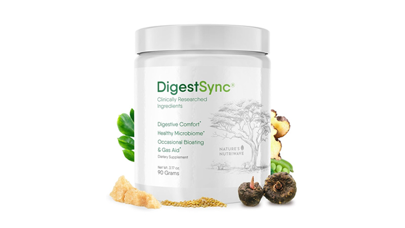 Close-up of DigestSync product packaging, showcasing the brand name and design.