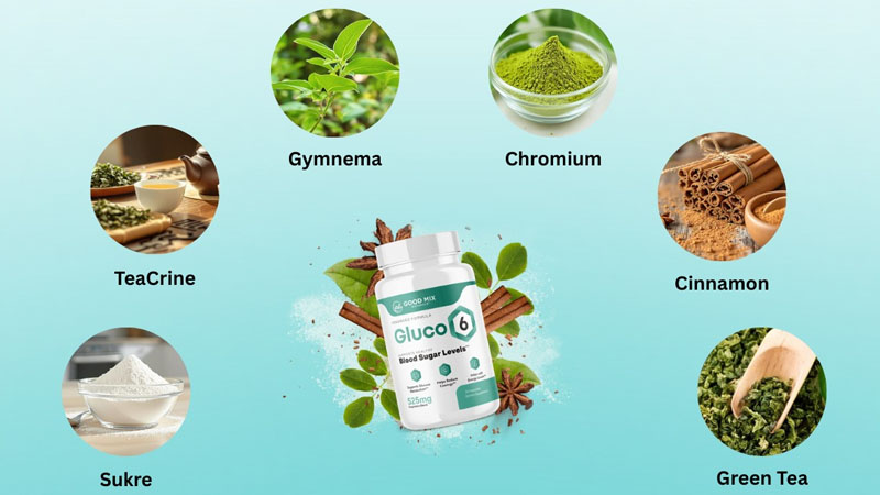 Gluco6 targets glucose metabolism and GLUT-4 receptor function.