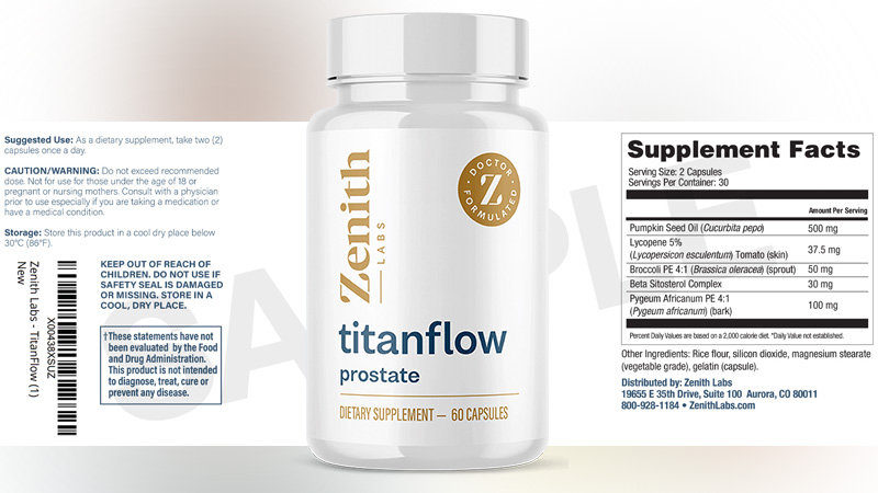 TitanFlow combines botanicals, amino acids, and micronutrients to support circulation and metabolism, with results depending on dosage and consistency.